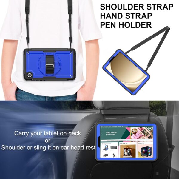 Timecity for Samsung Galaxy Tab A9 Case 8.7" 2023, Heavy Duty Shockproof Case with Screen Protector, Kickstand/360 Rotating Hand Strap, Pencil Holder, Dark Blue - Image 6