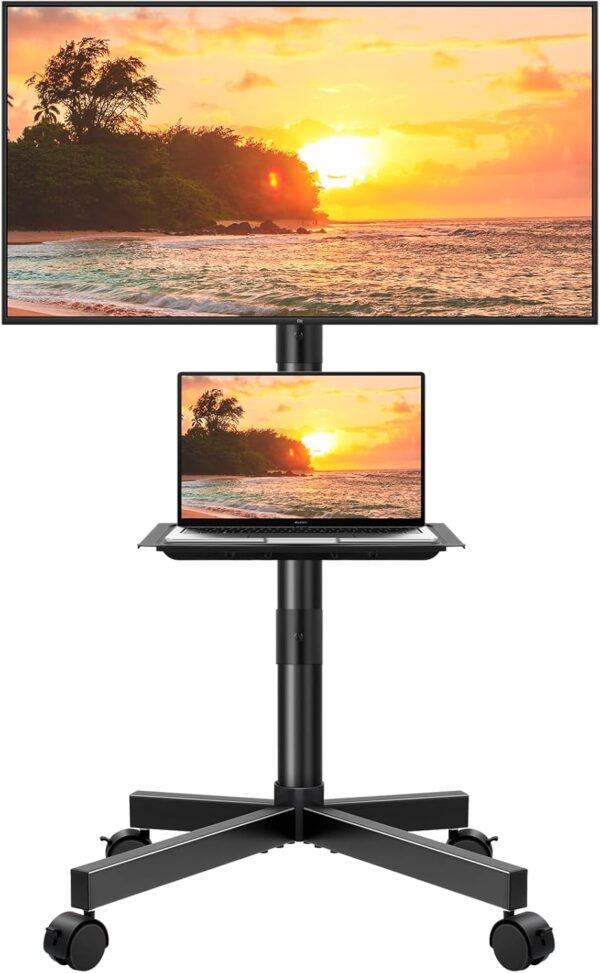 KKTONER Mobile TV Cart for 23 to 60-inch LCD LED Flat Screen/Curved TVs Floor TV Stand on Wheels with Height Adjustable Shelf Max VESA 400x400mm Rolling Floor TV Trolley Holds up to 40KG - Image 2