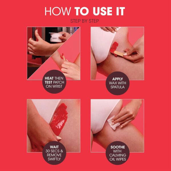 Nad's Brazilian & Bikini Wax Kit, Strip Free Hard Wax, Intimate Waxing Kit, Includes 3 Wooden Spatulas, 3 x Oil Wipes & Hot Wax 140g - Image 5