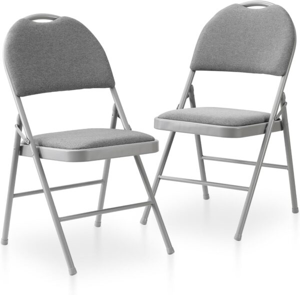BOOSDEN Folding Chair, Foldable Chair, Set of 2, Fabric Fold Up Chairs for Home, Office, Dining, Portable and Compact Metal Frame Folding Seat, High Back Padded Fold Out Chairs Indoor & Outdoor, Grey - Image 2