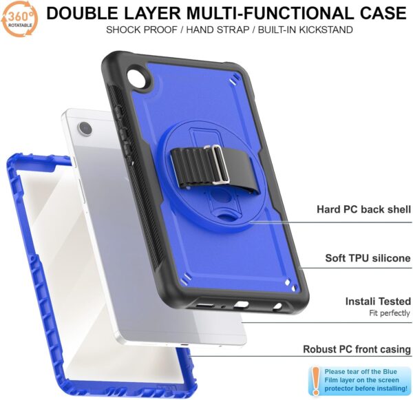 Timecity for Samsung Galaxy Tab A9 Case 8.7" 2023, Heavy Duty Shockproof Case with Screen Protector, Kickstand/360 Rotating Hand Strap, Pencil Holder, Dark Blue - Image 8