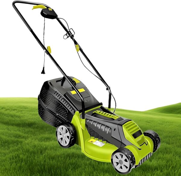 13-Inch Push Lawn Sweeper, Corded Electric Dethatcher, Strong Rubber Wheels & Adjustable Mowing Height, Lightweight Walk-Behind Lawn Mower Clear,forGarden, lawn, football field - Image 2