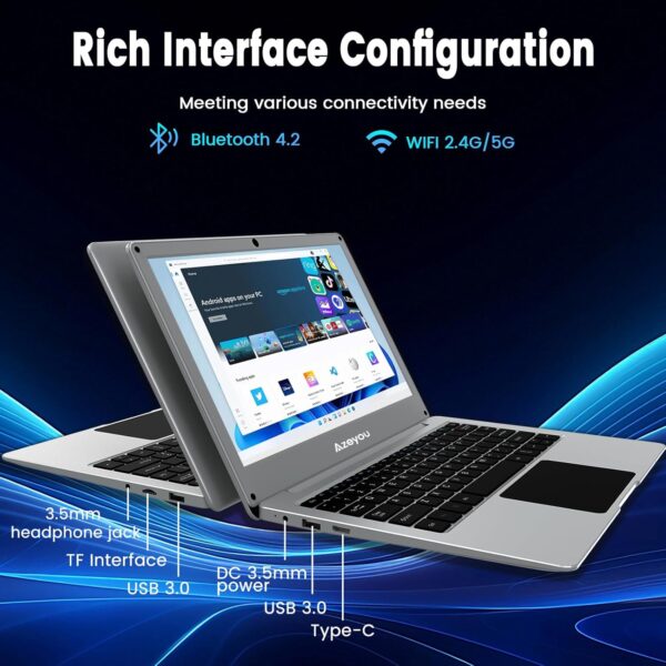 Azeyou 11.6 Inch Laptop, Windows 11 Pro Laptops, 4GB DDR4 RAM, 128GB eMMC Storage Notebook, Intel Celeron N4020C Processor(UP To 2.8GHz), HD+ Display, Dual Speakers Desktop Computer - Sliver - Image 8