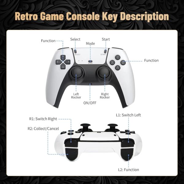 Tufertum Wireless Retro Game Console, 40,000+ Pre-installed Games, 23 Emulators, 4K HDMI, Wireless Controllers, White, TV Plug & Play, Retro Theme - Image 6