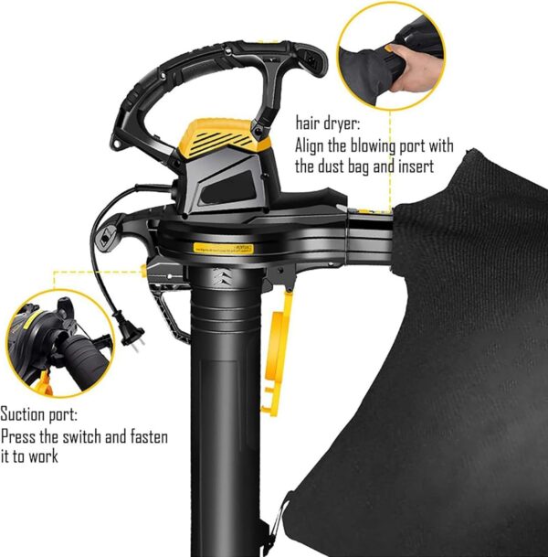 XNZJHPP Electric Powerful Leaf Blower,3800W Garden Vacuums&Shredder,6-Variable Speed Multifunction Leaf Blowers with 40L Leaf Collection Bag for Lawn - Image 5