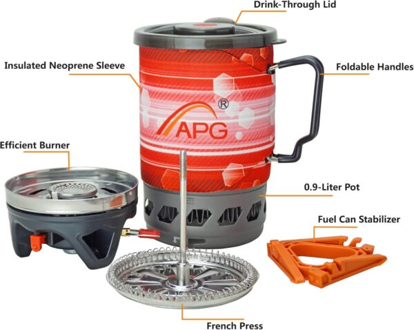 APG outdoor French Coffee Presses Stove For Camping Backpacking Hiking, Outdoor Propane Camp Cooking Gear Burner Pot With Coffee Filter(0.9-Liter) - Image 4