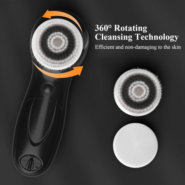 TOUCHBeauty Facial Cleansing Brush for Men, Face Cleansing Brush Electric with Stand, 3 Brush Heads, 2 Speeds, IPX5 Waterproof, Battery-Powered, Suitable for All Skin Types, AG-0759M - Image 6