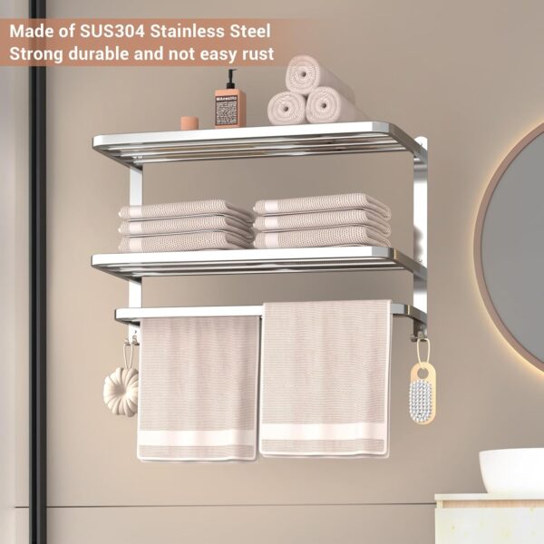 DDS-DUDES 3-Tier Towel Racks for Bathroom with Towel Bars Multilayer Hotel Towel Shelf Stainless Steel Wall-Mounted Brushed Finish Holder with Towel Shelves 23.6 Inches - Image 3