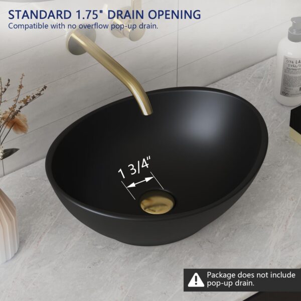 Deervalley Bathroom Sink, 16"x13" Oval Bathroom Vessel Sink above Counter Vanity Sink, Ceramic Wash Basin (Black, DV-1V0011) - Image 4