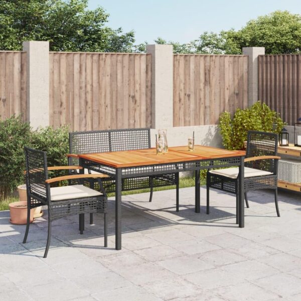 WKIEQACO Outdoor Outdoor Furniture Sets,4 Piece Garden Dining Set with Cushions Black Poly Rattan - Image 2