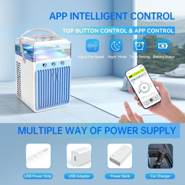 Portable Air Conditioners, 4 in 1 Mini Air Conditioner Evaporative Personal Cooler Humidifierl, 800ML Mini AC Desktop Cooling Fan for Office Tent Bedroom - Image 5