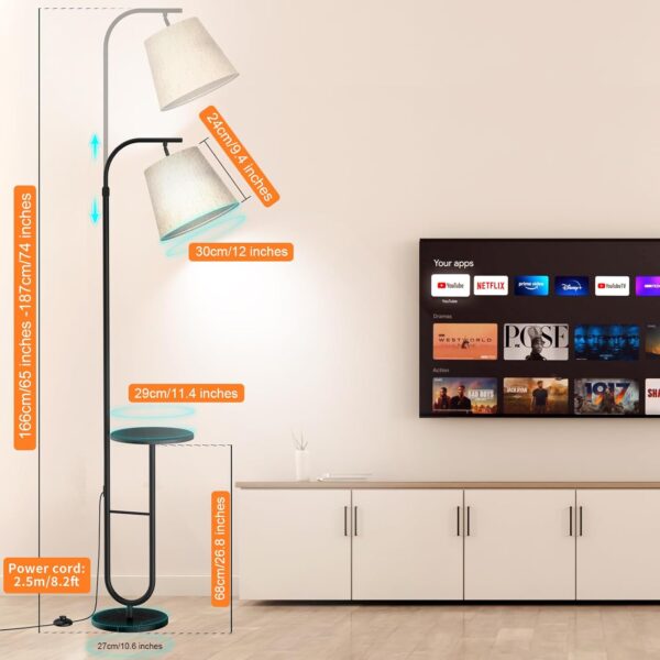 【Upgraded】Floor Lamps for Living Room Modern Standing Lamp with Shelves, Marble Base, Foot Switch, Retractable Pole, Adjustable Lighting Angle, Tall Lamp for Bedroom Office Study Room Bulb Included - Image 4