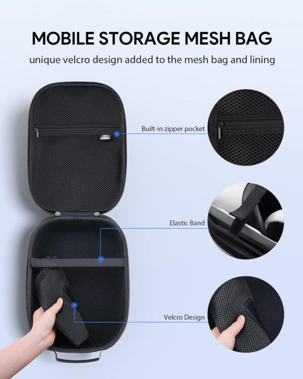 Aubika Hard Carrying Case for Meta Quest 3S/Oculus Quest 3&2&Pro/Pico 4/Vision Pro, Compatible with Elite/Battery Headset Strap Accessories, Suitable for Travel and Home Storage (Black) - Image 6
