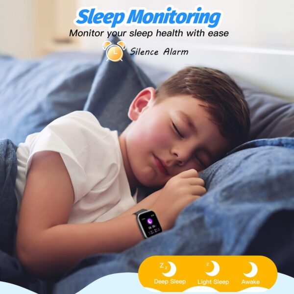Kids Smart Watch for Boys,IP68 Waterproof Kids Fitness Tracker Watch with 1.5 Inch DIY Face,Heart Rate Sleep Monitor,19 Sport Modes,Calories Counter,Alarm Clock,Great Gifts for Children 6+ (Black) - Image 7