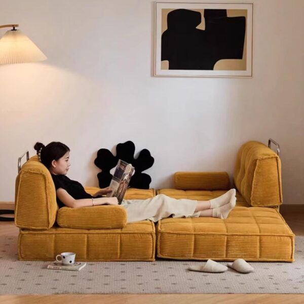 KIBONCY Corduroy Fabric Modular Sectional Sofa, Convertible Sofa Bed, Beige, Traditional Style, With Armrests - Image 4