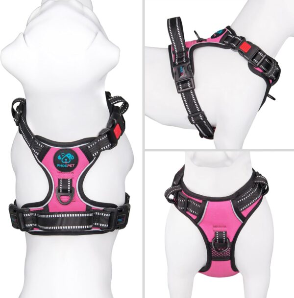 PHOEPET No Pull Dog Harness Medium Reflective Front Clip Vest with Handle,Adjustable 2 Metal Rings 3 Buckles,[Easy to Put on & Take Off](M, Pink) - Image 3