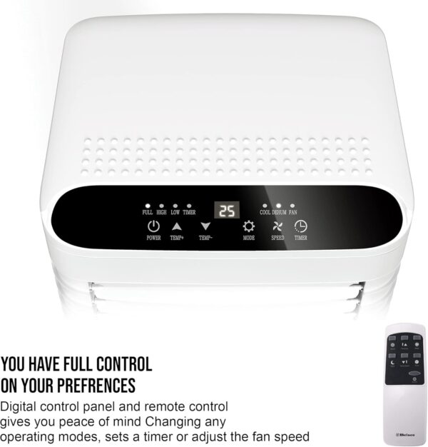 Belaco Portable Air Conditioner, 9000 BTU 4-in-1, Air Conditioning Unit, Fan & Cooling, Dehumidifier, Remote control with 24Hr Timer, Dual Window kit Included with Class A Energy Efficiency Rating - Image 3