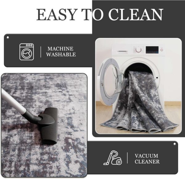 4x6 Rug, Soft Washable Rug for Living Room, Non Slip Abstract Modern Rugs for Bedroom, Low Pile Stain Resistant Foldable Carpet for Dining Room Bedside Entryway Nursery Decor, Dark Grey - Image 7