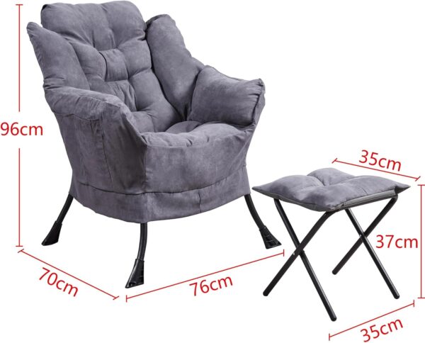 Panana Armchair Accent Chair Lazy Chair Lounge Chair with Armrests Fabric Leisure Sofa Chair with Footstool (Dark Grey) - Image 3