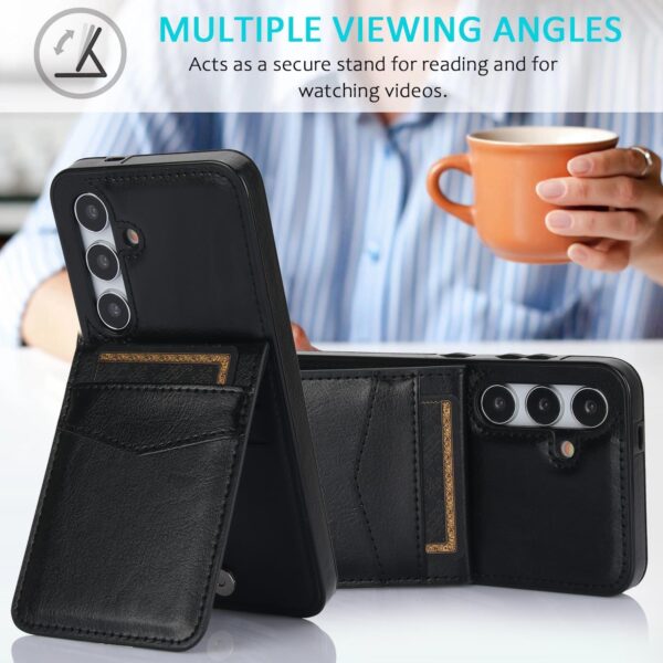 Phone Case for Samsung Galaxy S24 Plus S24+ 5G with Tempered Glass Screen Protector Credit Card Holder Wallet Cover Stand Leather Cell Accessories S24plus 24S + S 24 24+ 2024, 6.7 inch Women Men Black - Image 5