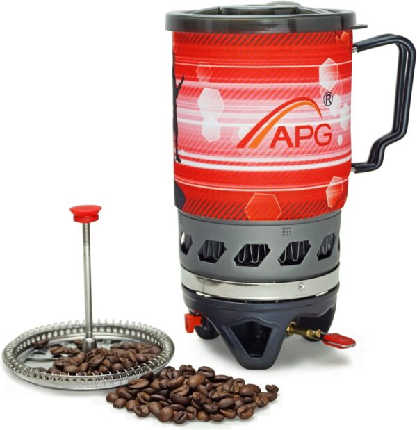 APG outdoor French Coffee Presses Stove For Camping Backpacking Hiking, Outdoor Propane Camp Cooking Gear Burner Pot With Coffee Filter(0.9-Liter) - Image 3