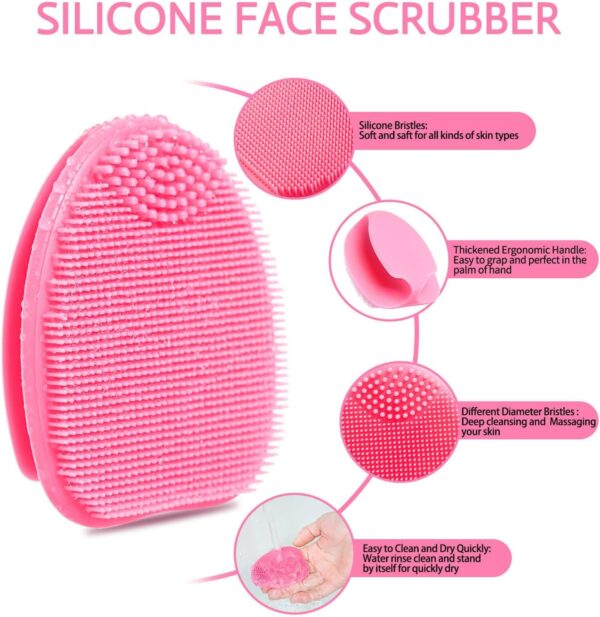 HieerBus Silicone Face Scrubber,Manual Exfoliating Brush,Handheld Facial Cleansing Brush for Women Men-Blackhead Removing Pore Cleansing Massaging for Sensitive, Delicate, Dry Skin (3rd-Pink+Purple) - Image 8