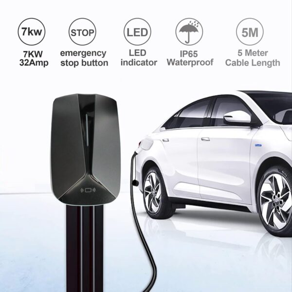 Convitex Wall-box EV Charger 7 KW 32A, Type 2 Electric Car Charger, EV Charging Station with 5m Cable, Electric Vehicle Charger with 2 RFID Cards 220V AC IP65 | IEC 62196-2 | CE - Image 3