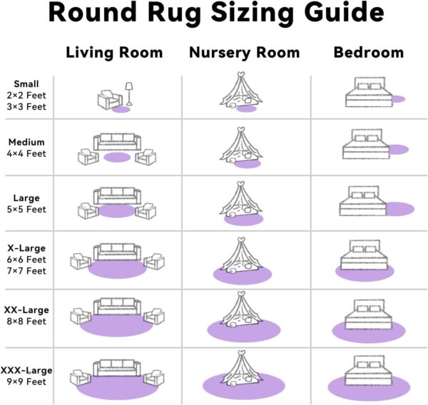 OLANLY Purple Round Rugs for Bedroom - Machine Washable, 4x4 Feet Circle Area Rugs for Living Room, Soft and Fluffy Shaggy Carpet for Teen Girls and Boys, Dorms, Nursery Rooms, Home Decor Aesthetic - Image 8