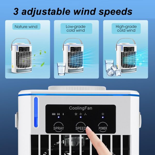 Portable Air Conditioners, Personal Evaporative Air Cooler Fan, 3 Wind Speed USB Desktop Cooling Fan with 500ml Water Tank for Room Office - Image 5