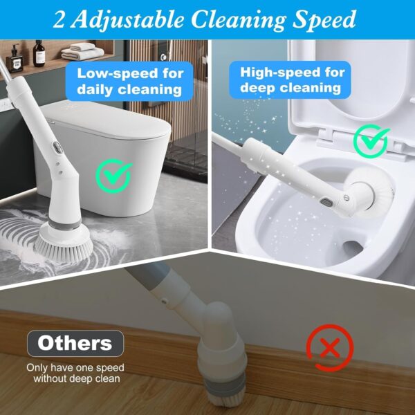 Cordless Electric Spin Scrubber, Power Spin Scrubber with 6 Replaceable Brush Heads for Bathroom, Rechargeable Floor Scrubber, Electric Cleaning Brush for Car, Floor, Tile, Tub - Image 5
