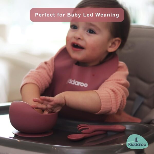 Kiddaroo Baby Weaning Set - Suction Bowl & Plate, Sippy Cup with Straw Lid, Spoon & Fork, Adjustable Bib - Food-Grade Silicone, Safe for Microwave, Oven, Freezer, Dishwasher - with BLW eBook - Pink - Image 8
