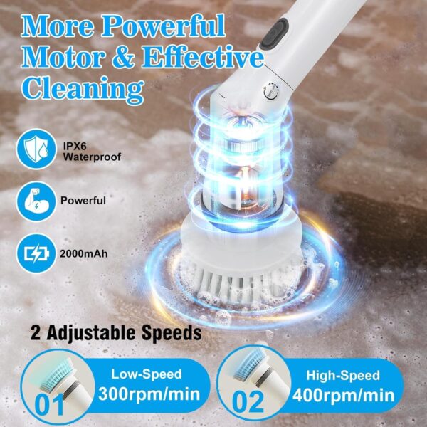 Cordless Electric Spin Scrubber, Power Spin Scrubber with 6 Replaceable Brush Heads for Bathroom, Rechargeable Floor Scrubber, Electric Cleaning Brush for Car, Floor, Tile, Tub - Image 3