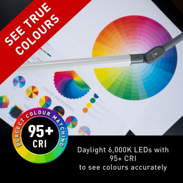 Daylight UnoPro Floor - New LED Lamp - 6,000K, 1,145 Lux at 30cm, 4 Brightness Levels, Flexible Arm, Energy Efficient, White - Image 5