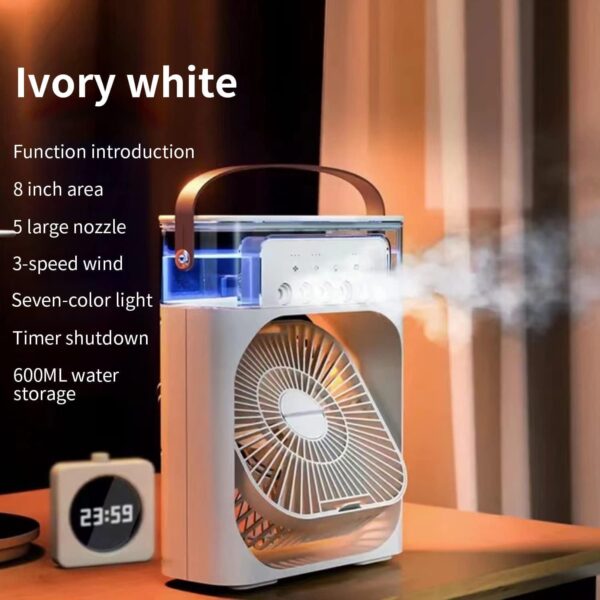 Portable Air Conditioner Fan, 4 in 1 Personal Mini Cooling Fan with Water Mist Spray, 3 Speeds Evaporative Air Cooler Small Aircon Humidifier Water Fan Spray Mist Desk Fan for Home Office Room (White) - Image 4