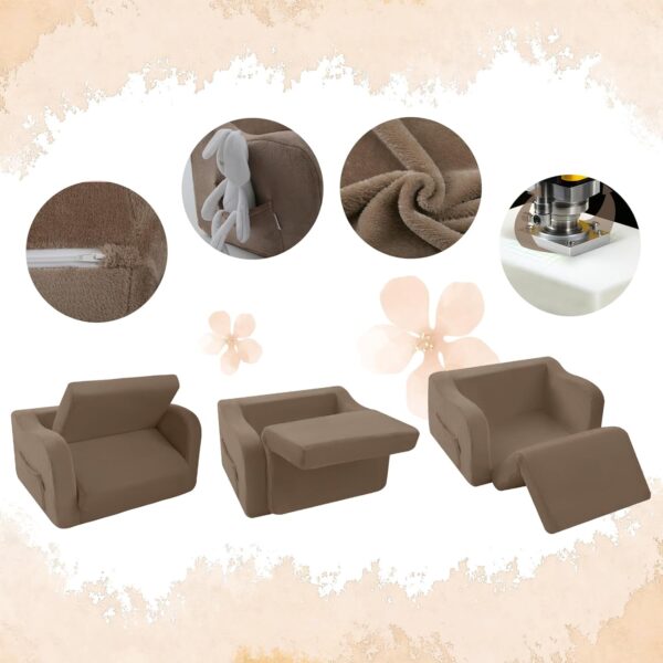 MeMoreCool Kids Couch, Folding Kids Sofa Bed, Flip Out Toddler Armchair Sofa, Baby Lounger Chair to Convertible Couch for Boys Girls, Comfy Foam Child Chair Pull Out Couch for Playroom, Brown - Image 7