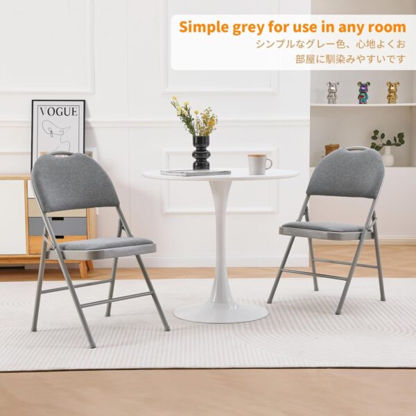 BOOSDEN Folding Chair, Foldable Chair, Set of 2, Fabric Fold Up Chairs for Home, Office, Dining, Portable and Compact Metal Frame Folding Seat, High Back Padded Fold Out Chairs Indoor & Outdoor, Grey - Image 6