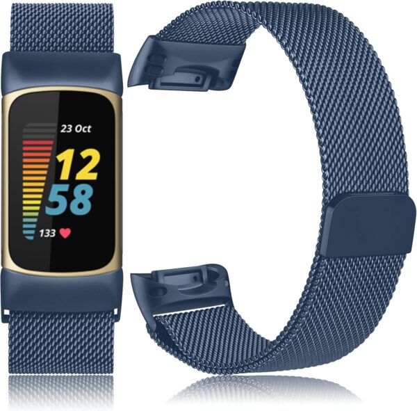 Metal Strap for Fitbit Charge 6/5 - Adjustable Stainless Steel Mesh Loop With Magnetic Clasp for Women and Men (Blue) - Image 8