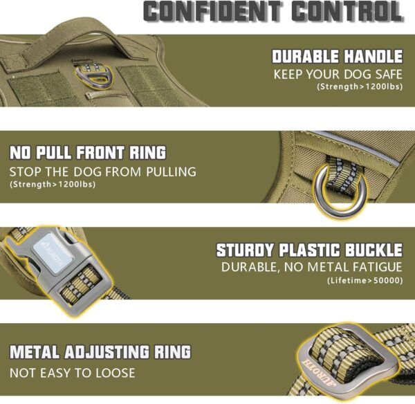 Auroth Tactical Anti Pull Dog Harness Adjustable Breathable Pet Vest Harness for Small Medium Large Dog Reflective Dog Harness Military Materials Size M, Green Brown - Image 5