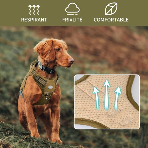 Auroth Tactical Anti Pull Dog Harness Adjustable Breathable Pet Vest Harness for Small Medium Large Dog Reflective Dog Harness Military Materials Size M, Green Brown - Image 7
