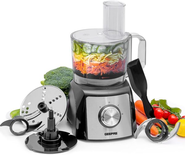 Geepas 1200W Compact Food Processor | Multifunctional Electric Food Mixer with Chopper Knead Dough Shredder Slicing Grating & Emulsifying disc, 2 Speed with Pulse Control | 1.5L, 2 Years Warranty - Image 2