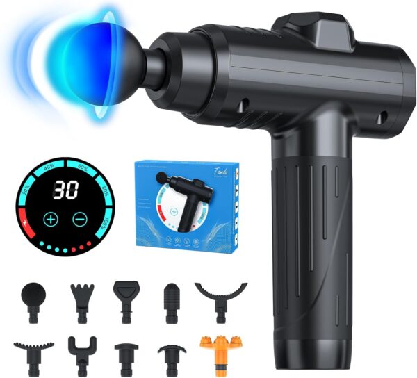 Massage Gun Deep Tissue, Portable Muscle Massage Device with 10 Massage Heads, 2025 Upgraded 30 Speeds Massager with LCD Touch Screen for Body Back Shoulder Muscle Relaxation - Image 2
