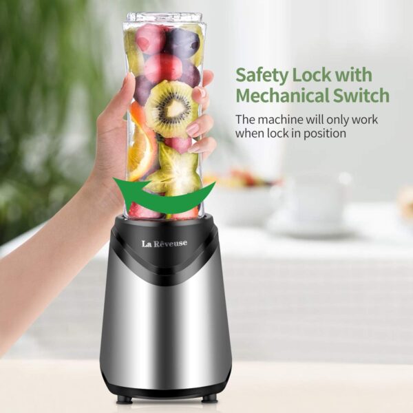 La Reveuse Smoothie Blender Personal Size with 2 BPA Free Portable Travel Sports Bottles (550ml),300 Watts,Silver - Image 9