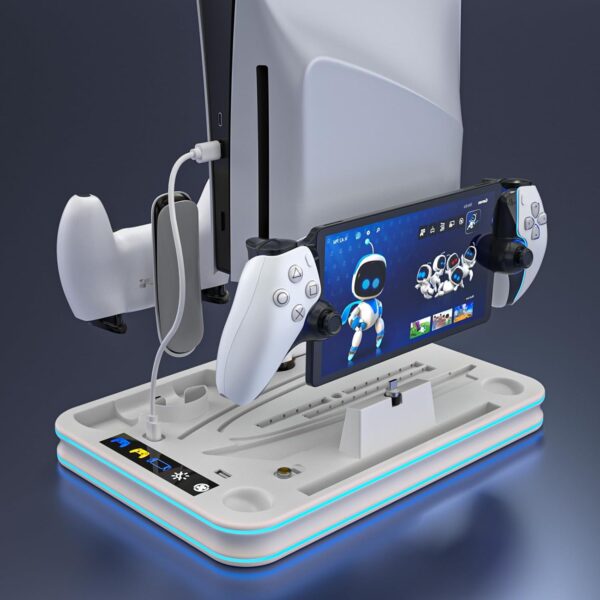 PS5 Slim Cooling Station with RGB LED Controller Charger, PS5 Accessories - White - Image 3