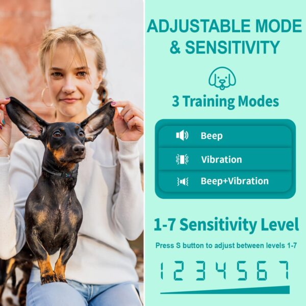 RICIVI Anti-Bark Collar for Small Dogs, No Shock Anti Barking Collars with 7 Sensitivities, 3 Adjustable Modes Beep & Vibration, IP67 Waterproof - Effective & Humane Small Dogs Bark Collar, Dark Black - Image 4