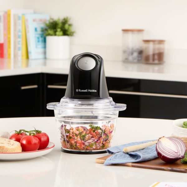 Russell Hobbs Food Processor [Mini Chopper] Electric Dicer (For Vegetables, Fruit, Meat, Garlic, Onion, 1L Bowl, Dishwasher Safe, 2 Speeds,Stainless Steel Blades, 350 peak power) Matte Charcoal 27131 - Image 3