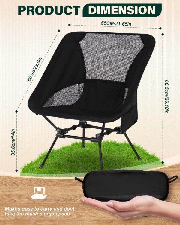 MOXTOYU Ultralight Folding Camping Chair, Strong Sturdy Portable Folding Chairs with Carry Bag and Side Pocket, Backpack Ultra Lightweight for Outdoor Travel, Hiking, Camp, Fishing (Black) - Image 4