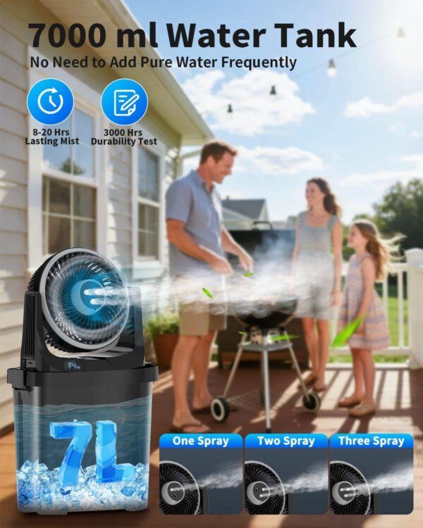 EasyAcc Portable Air Conditioner, Misting Patio Cooler fan with 20000mAh Battery 116Hrs,7000ML Water Tank,90°Oscillating,3 Spray Mister,Remote Control,Stepless Speed Camping fan for Patios Car Outdoor - Image 3