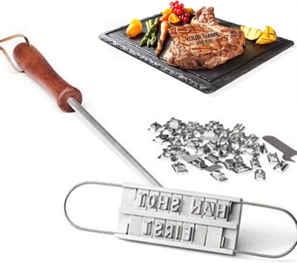 BBQ Branding Iron Grilling Barbecue Tools Barbecue Accessories Wooden Handle Interchangeable Letters Branding Iron for Branding Steaks Burgers Chicken Meat - Image 2