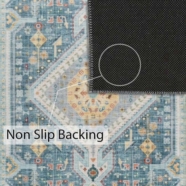 Vernal 170 cm X 240 cm Senglea Stone Blue, Yellow and Cream Machine Washable Rug | Traditional Vintage Floral Rug for Bedroom, Living Room, Kitchen, Dinning, Hallway, Entryway, Laundry & Kids Room - Image 5