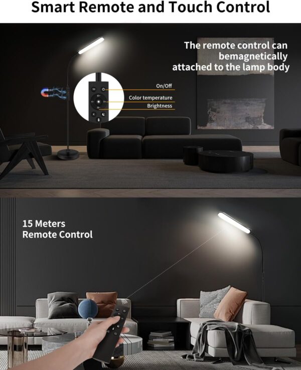 LED Floor Lamp 18W 1800LM, Dimmable Adjustable Standard Lights for Living Room, Remote Control Portable Standing Modern Lamp with 4 Color Temperature, 1 Hour Timer for Reading Bedroom Office - Image 4